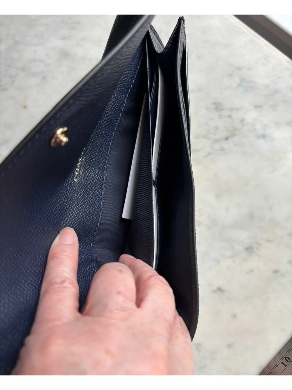 NWOT Coach Saffiano Leather Continental Wallet in Navy with Gold Logo